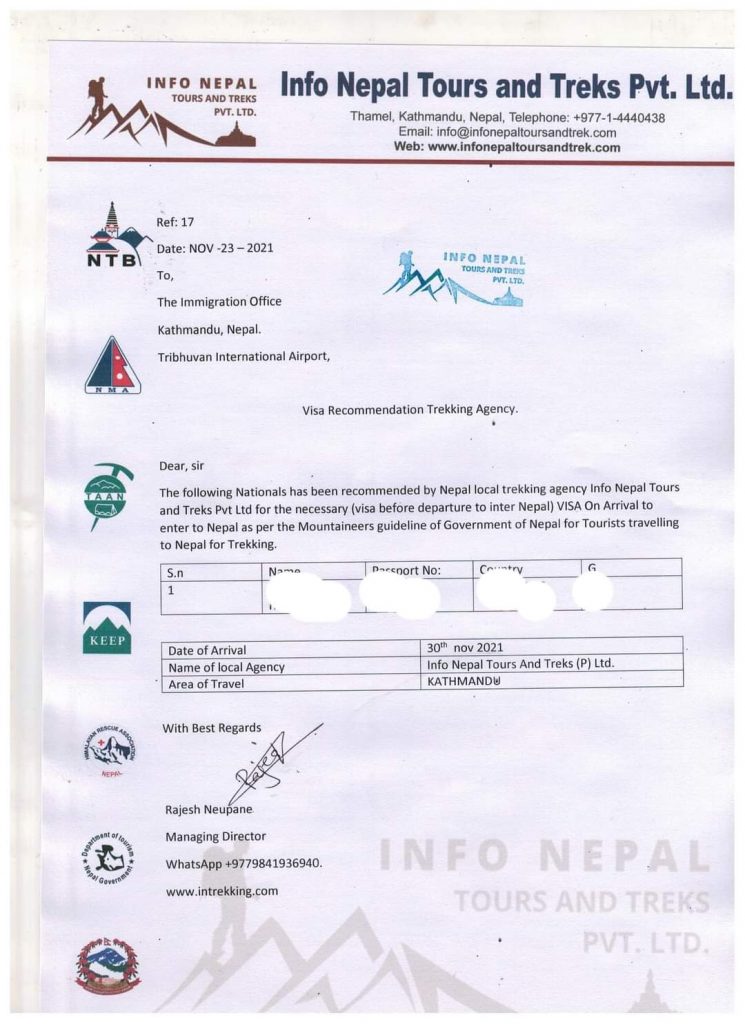 visa recommendation letter for unvaccinated travellers