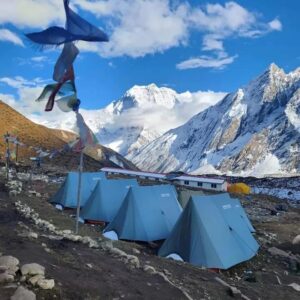 A series of tent setup by trekkers on Dharmsala 