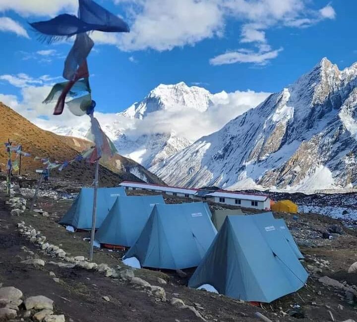 A series of tent setup by trekkers on Dharmsala 