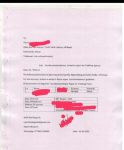 Nepal Visa Sponsor Letter