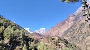 mountainous and hilly landscapes during trek to deng 