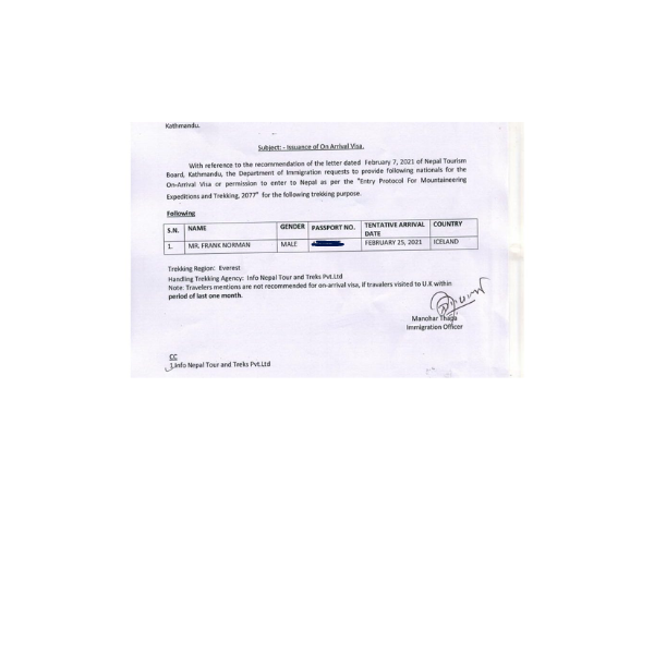 Nepal Visa Invitation Letter — Get Your Approval Letter Through a Registered Trekking Agency Department of Immigration Nepal. Recommendation letter