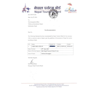 Sample Nepal visa invitation letter issued by Department of Immigration" and "Address verification sponsor letter attested by Consular Service Department Nepal