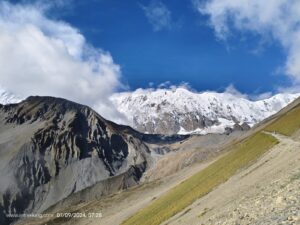 Annapurna mountain range landscape with the trail. 