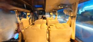 Back view of Insight of luxury bus for the return trip to Kathmandu 
