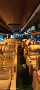 Insight of luxury bus for the return trip to Kathmandu 