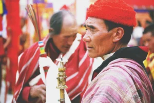 Monks performing Tsa Chham mask dance at Tiji Festival Lo Manthang